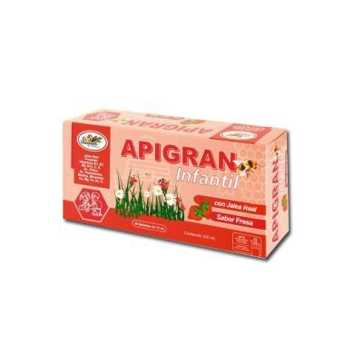 JALEA REAL Apigran Infantil Sabor Fresa 20 amp, niños crezcan sanos y fuertes.
